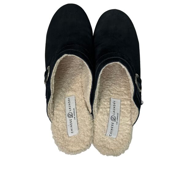 Chinese Laundry Carlie Clog Black Suede Wooden Shoe Women Size 10 Shearling - Picture 3 of 14
